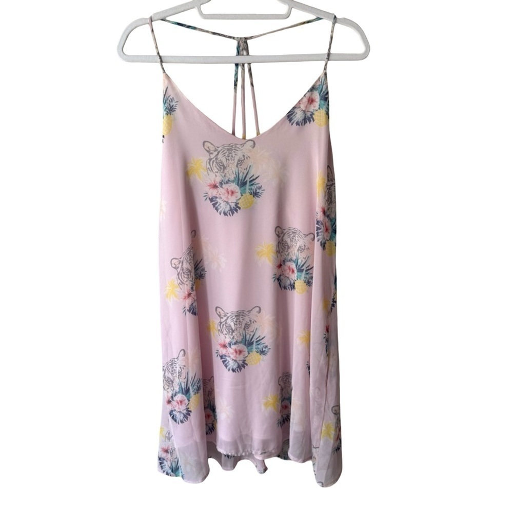 Whyte Eyelash Y2K Vintage Pink Sleeveless Spaghetti Strap Sundress Tropical Boho